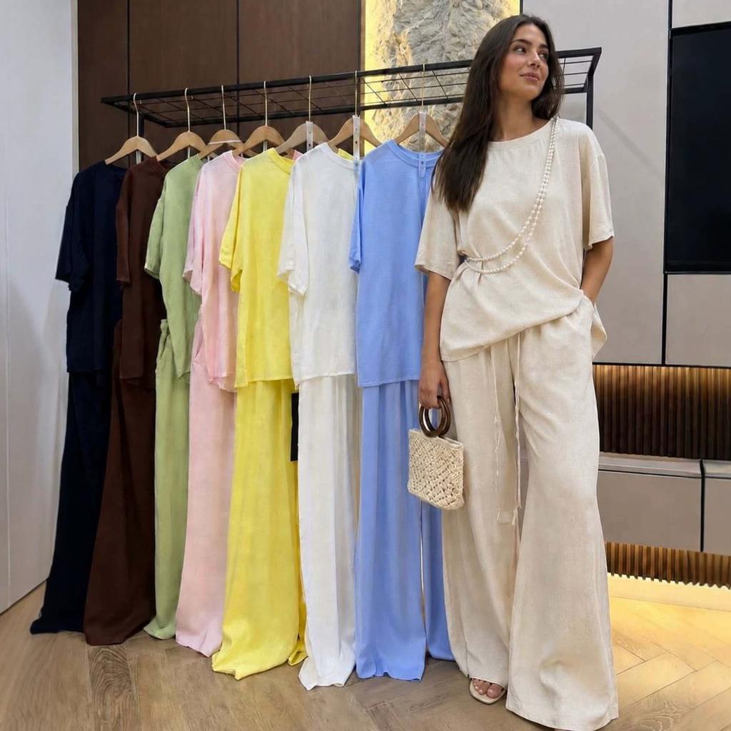 Spring and Autumn New European and American Women's Clothing Cross-border Long Sleeve Crew Neck T-Shirt Top Casual Wide Leg Pants Two-piece Set