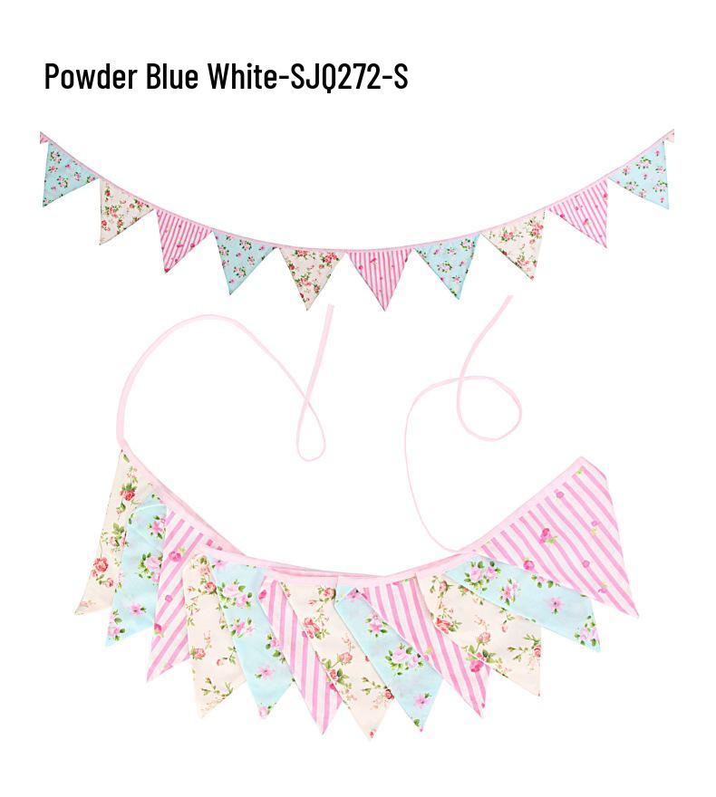 Pink Pastoral Floral Cotton Bunting: Children's Party or Wedding Decoration Hanging Flag