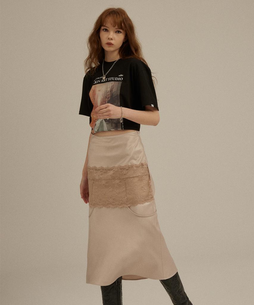 ULKIN [Runway] Pink Slip Midi Skirt