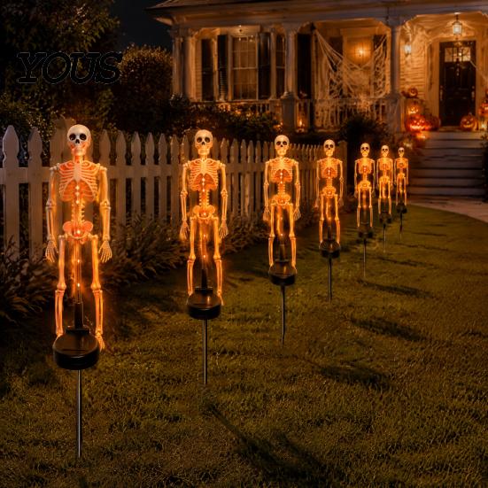 Akcesoria na imprezę Halloweenową na ścieżki 2 szt. Solarna Lampa-Palik Szkielet, Świecąca Realistyczna Figurka, Wodoodporne Oświetlone Akcenty Ogrodowe Lampa na Trawnik Zewnętrzna