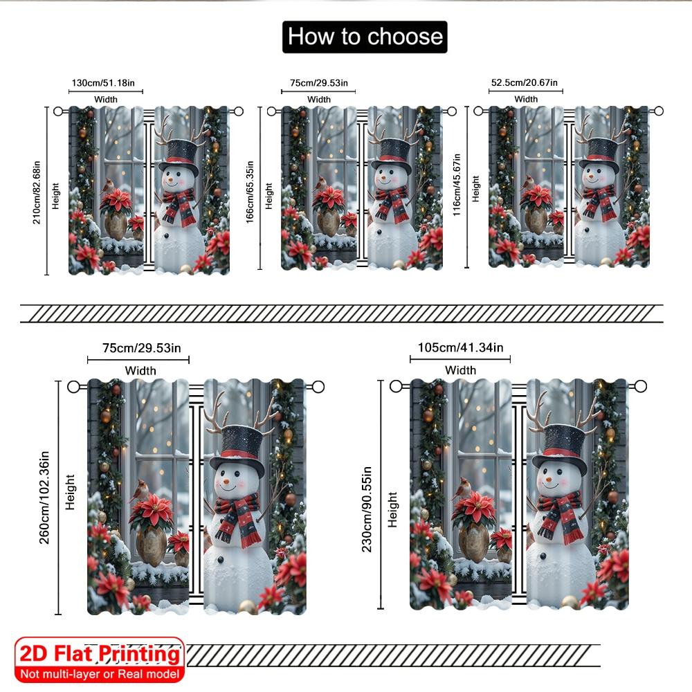 2pcs 2D Flat Printing Christmas Party Curtain Happy Snowman Festive Polyester Without Electricity Family Party Use for Holiday
