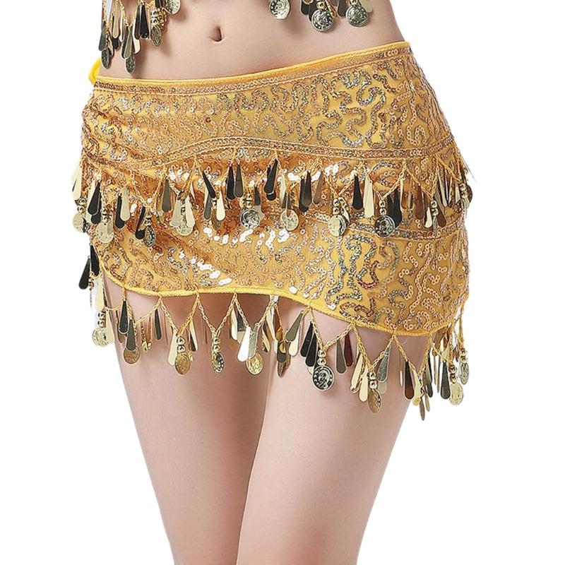 Women Belly Dance Belt Hip Scarf, Bellydance Hip Scarf Skirt Belly Dance Waist Chain with Gold Coins Belly Dance Cloth