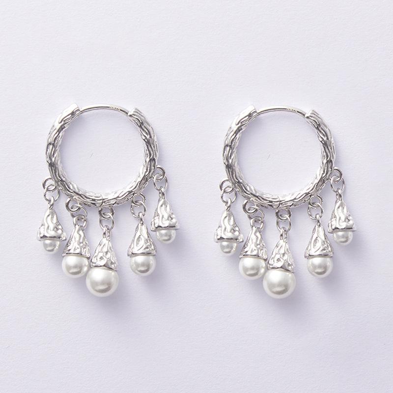 Серьги-гвоздики с жемчугом и серебряной иглой, Простые кольца в этническом стиле, Женские серьги-гвоздики, Легкие роскошные серьги small