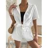 Collar Shirt Loose Lace Up Shortset Lapel Shirt Loose Lace-up Shorts Suit