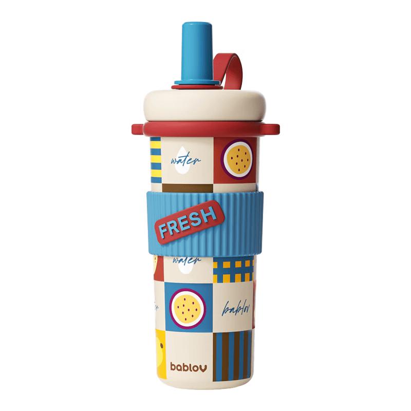 BabloV Kids Stainless Steel Insulated Water Bottle with Straw & Strap