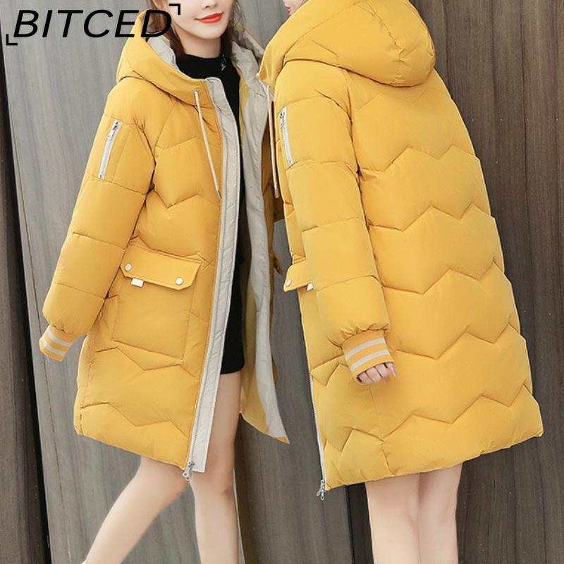 

BITCED Женское зимнее пальто средней длины свободного кроя, утолщенная куртка с наполнителем, пуховик, куртка с хлопковым наполнителем S жёлтый
