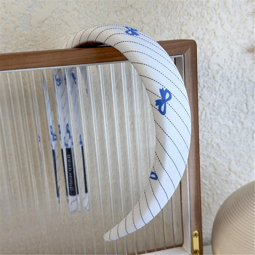 Breathable Sponge Blue Gingham Hair Band With Elegant Bows Decoration Stylish Hair Accessories For Teens Women