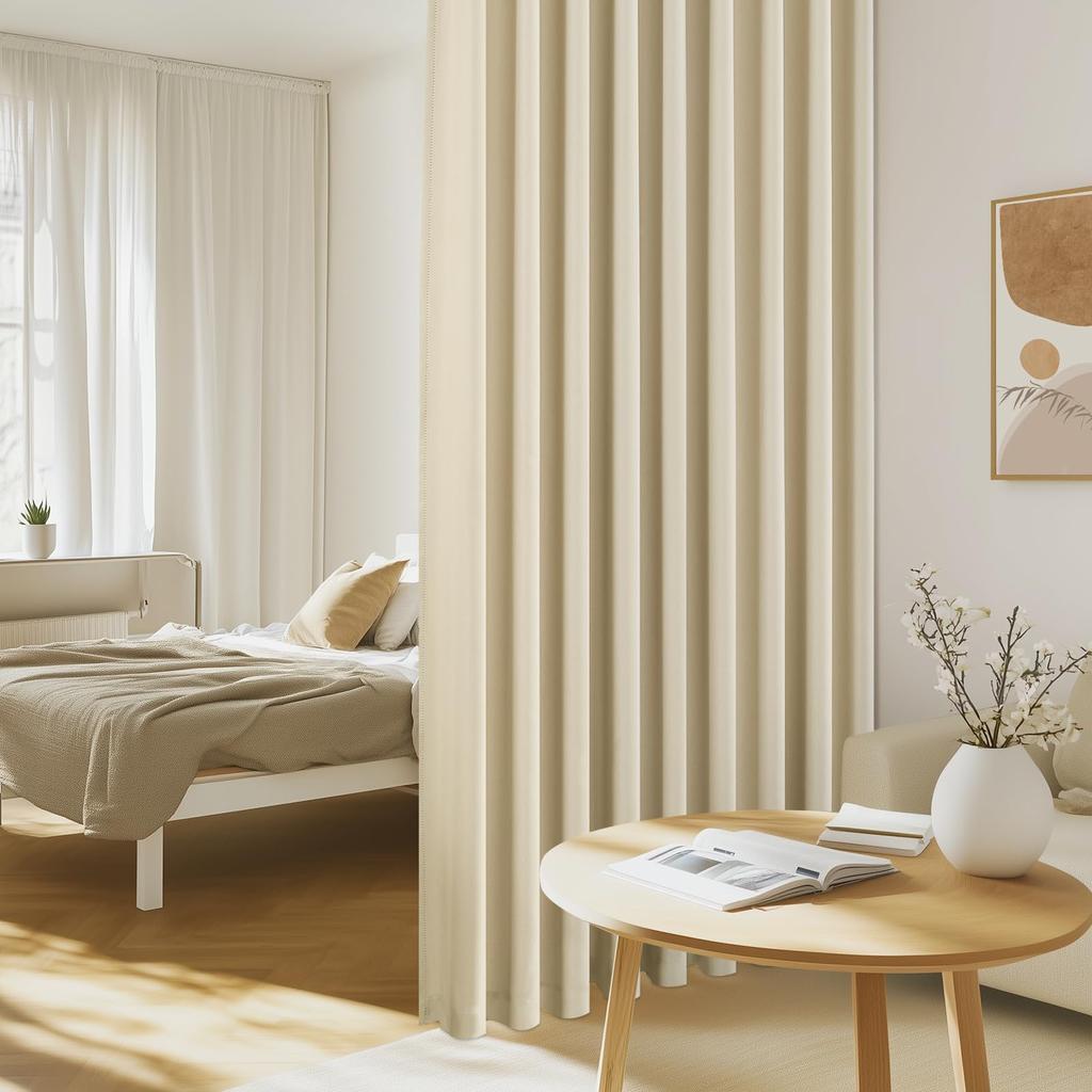 Topfinel Blackout Thermal Single 150cm Wide X 230cm with for Living Room and Soundproofing Curtains, Insulation, Panel, Long, Beige, Hooks, Bedrooms,