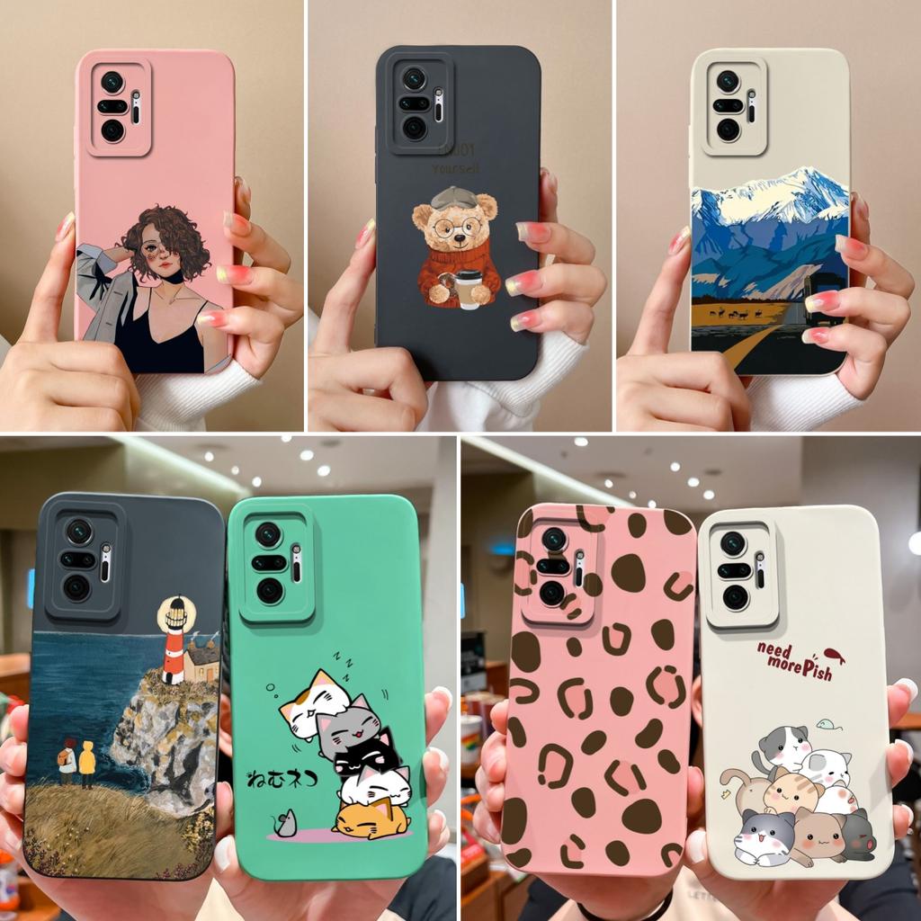 For Redmi Note 10 Pro Max Phone Case Cat Liquid Silicone Full Coverage Anti Drop Funda For Xiaomi Redmi Note 10Pro Max Bumper