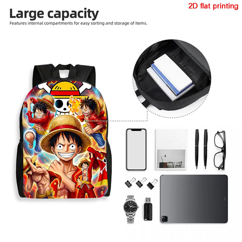 15 Inch Cartoon One Piece Mochila Backpack, Light Weight Unisex School Backpack for Boys Girls Age 6-10 Casual Travel Daypack