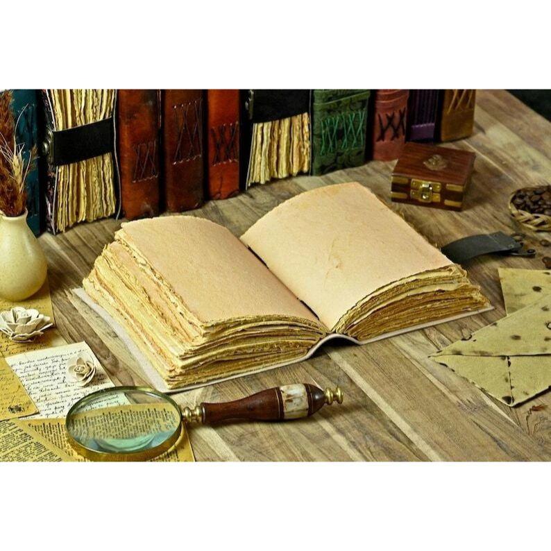 Large Fox Vintage Grimoire Fat Journal Blank Spell Book Handmade Leather Journal