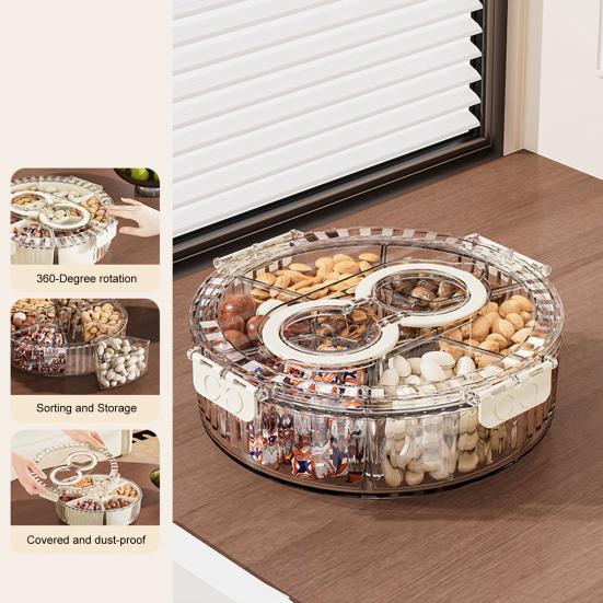 Refrigerator Storage Box with 6/7 Dividers Sealing Lid 360-Degree Rotating Tray Vegetables Shrimp Cocktails Party Appetizers Organizer