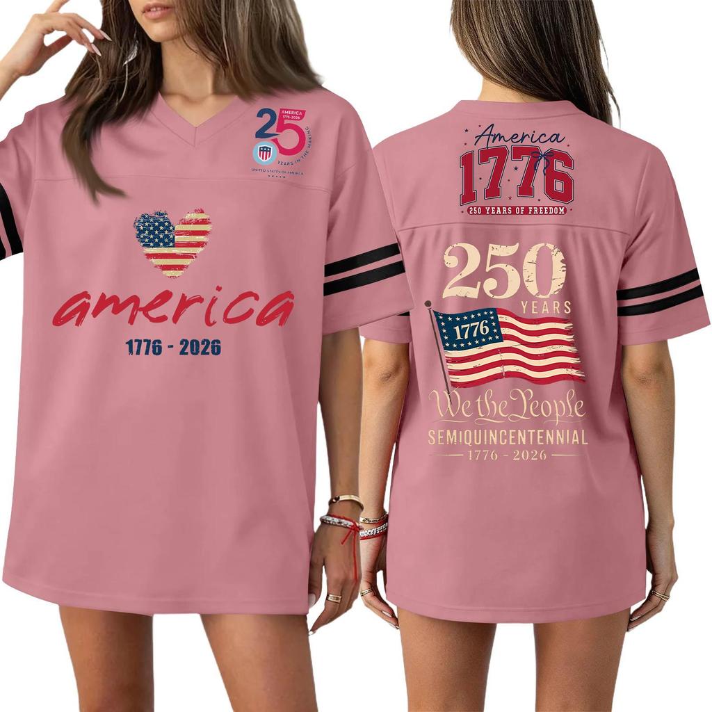 Women's Casual Fashion V-Neck Sports Independence Day Print Short Sleeve Sports T-Shirt Top