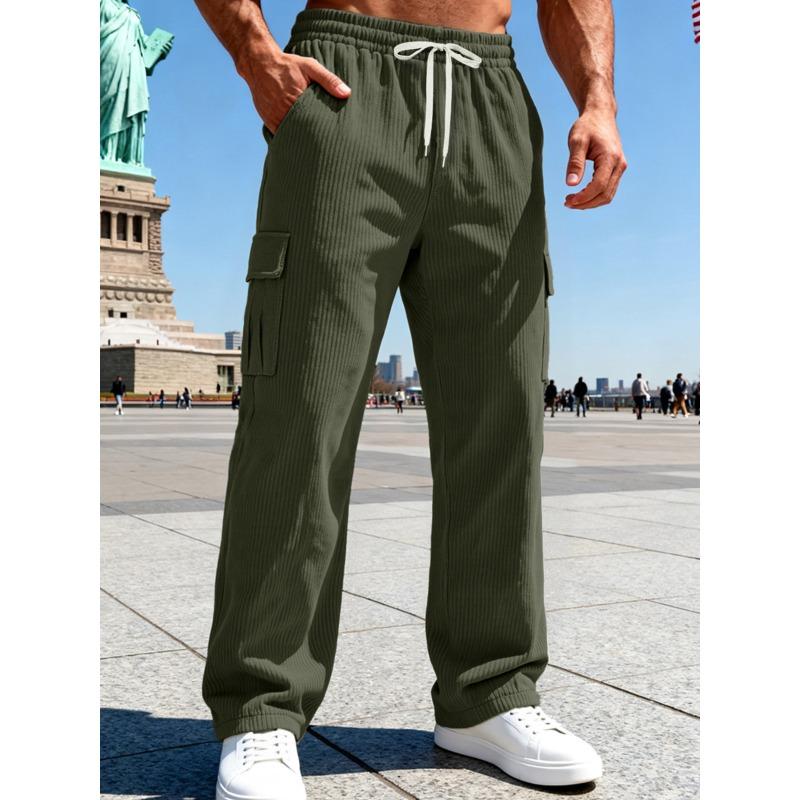 Men's Pocket Cargo Athletic Corduroy Pants Solid Color Long Pants Casual Pants Casual Everyday Outfit