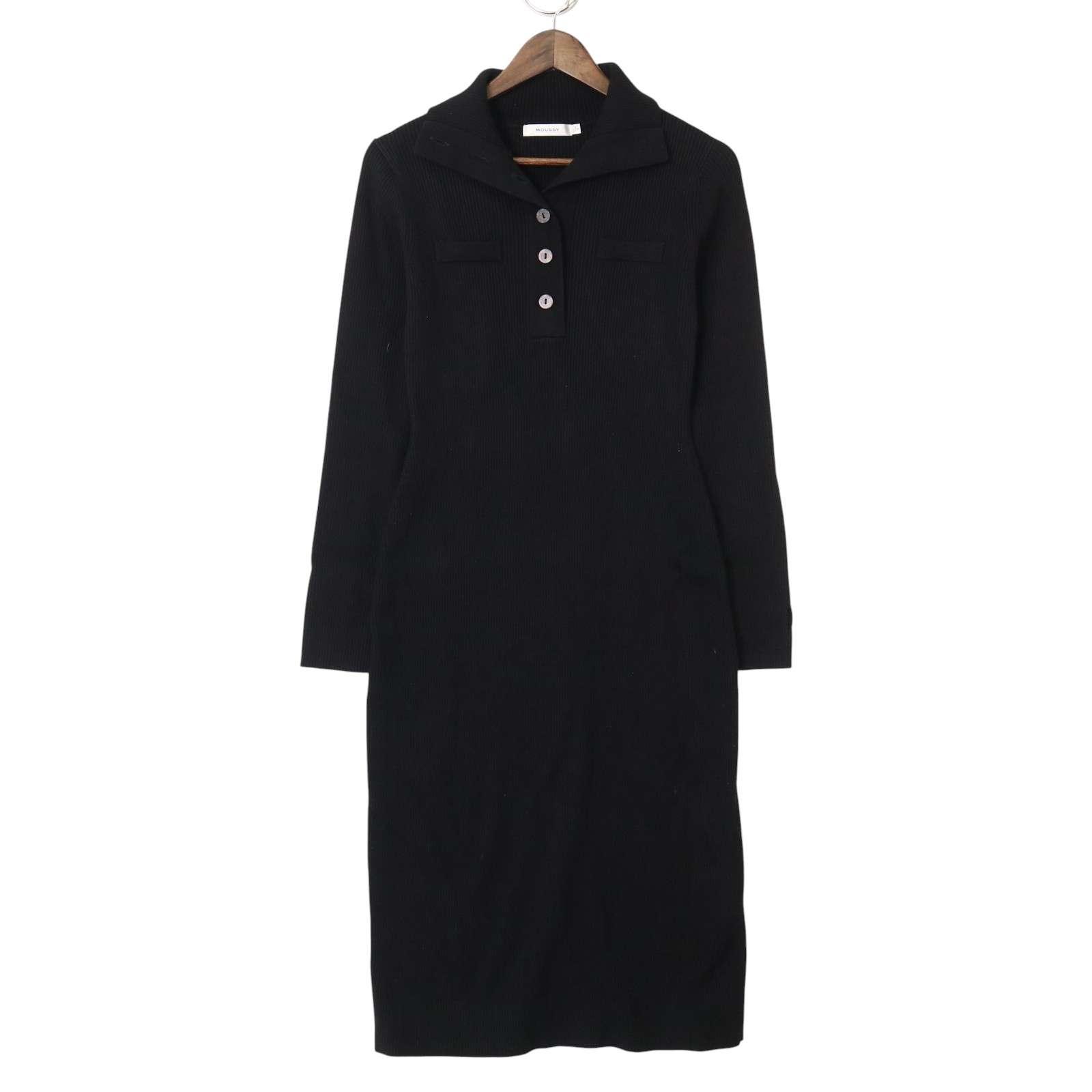 MOUSSY Autumn/Winter Stretch Ribbed Long Sleeve Polo Knit Dress Sz.2 Women s Black