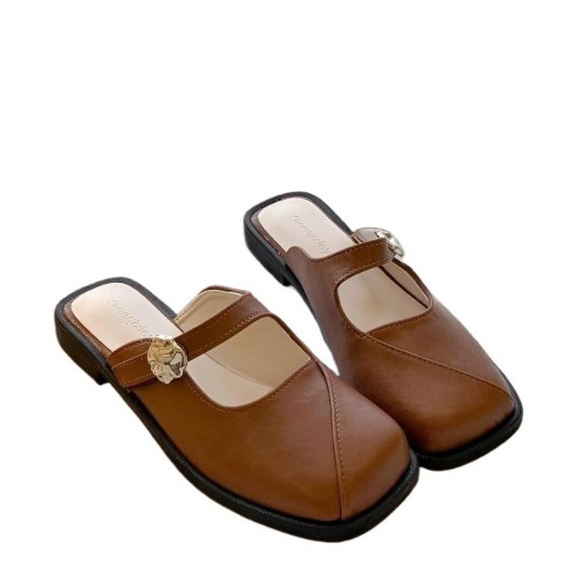 Fashion Women Flats Square Toe Slippers Fashion New Summer Mules Shoes 2025 Trend Slingback Party Sandals Dress Woman Flip Flops Zapatos