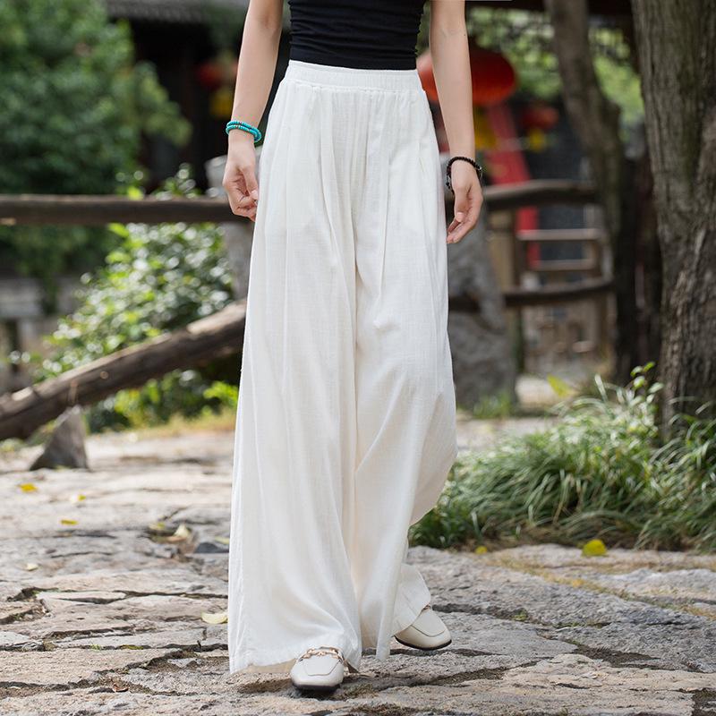 2025 Fall/Winter Cotton Linen Women's Chic Wide-Leg Skirt Pants - Textured, Flowy, and Leg-Elongating