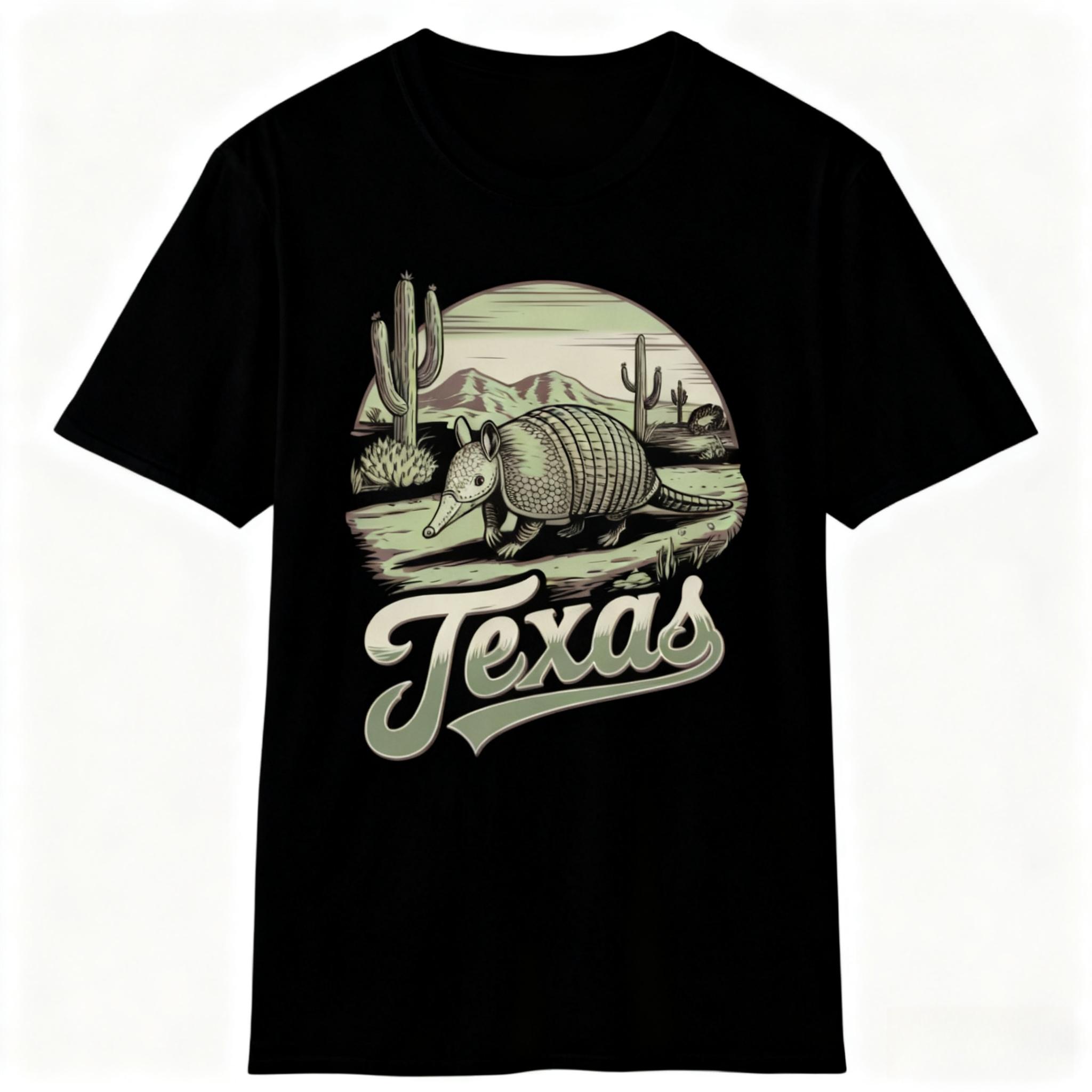 

Texas Armadillo Retro Desert Graphic T-Shirt Vintage Southern Culture Tee for Texas Enthusiasts and Retro Illustration Collector 3XL
