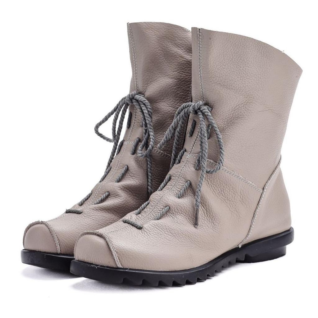 Women's Genuine Leather Snow Boots With Zipper Non-Slip Winter Warm Ankle Booties With Faux Fur Lined Comfortable Walking Short Boot Shoes for Women