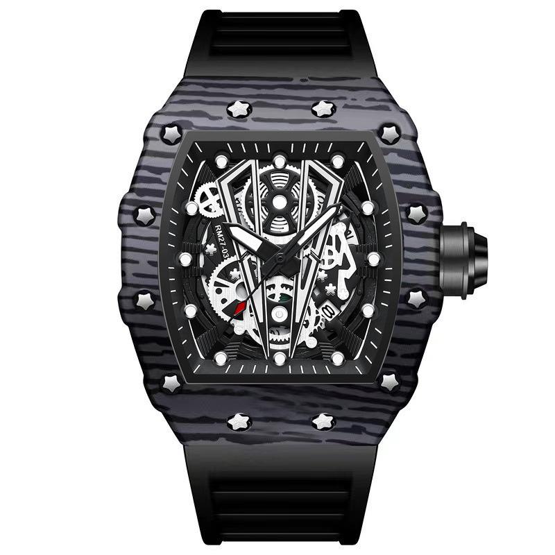 Top brand watch domineering wine barrel men's watch curved mirror hollow sports men's watch