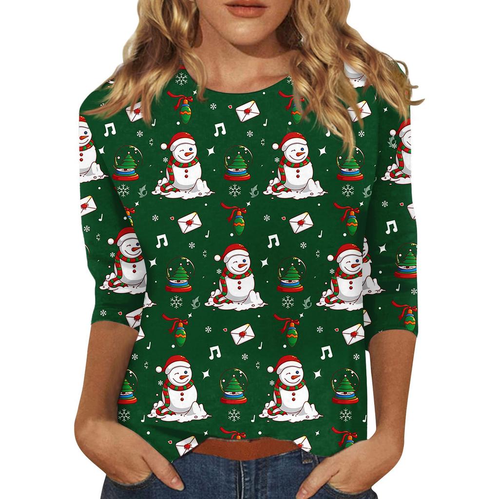 Spring and Autumn Round Neck Christmas Themed Pattern 3D Printed Top Fashionable Casual Long Sleeved Women's T-shirts