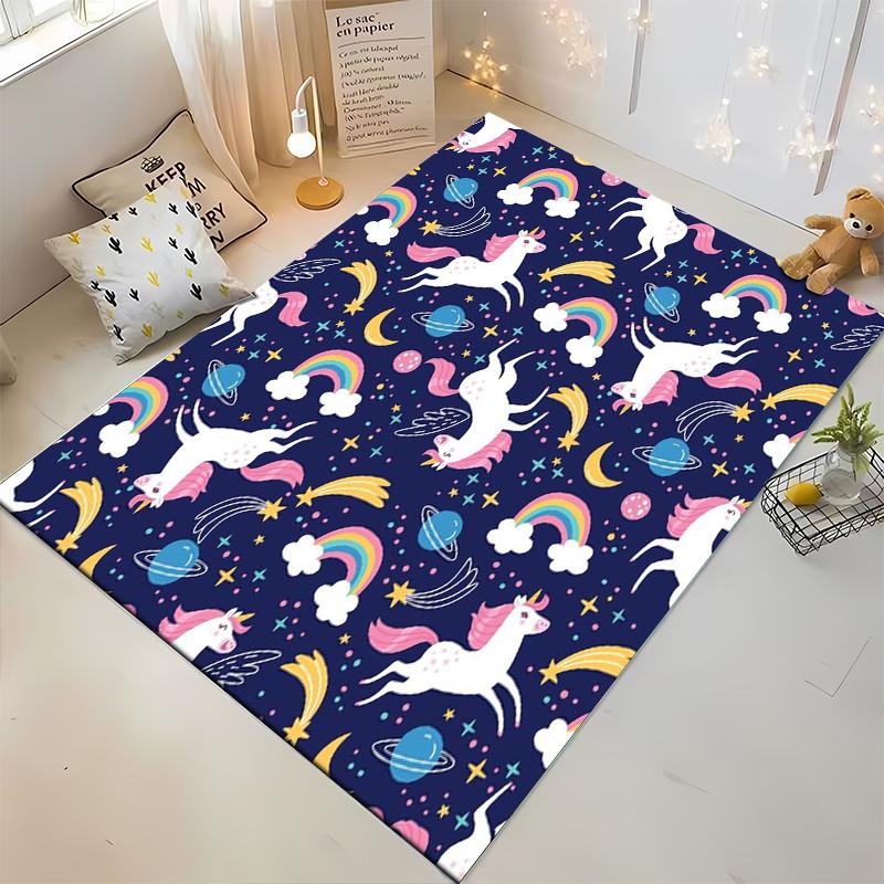 Unicorn and Rainbow Galaxy Design Non-slip rug suitable for living room and bedroom sofas