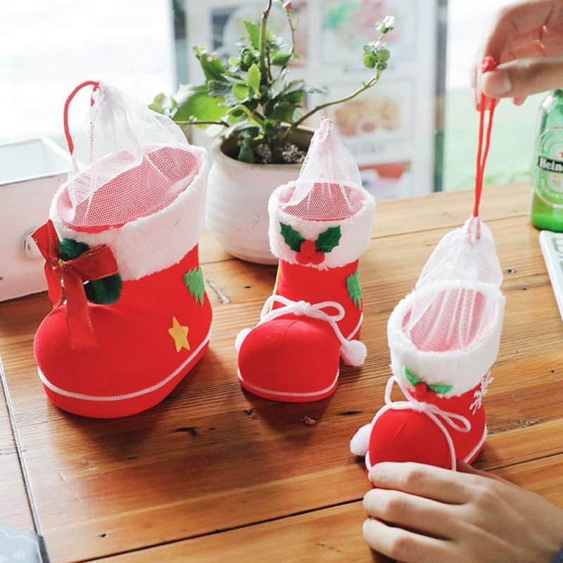 Flocked Christmas Candy Gift Boots - Limited Edition Candy Jar Box Small Flocked Plastic Boot красный