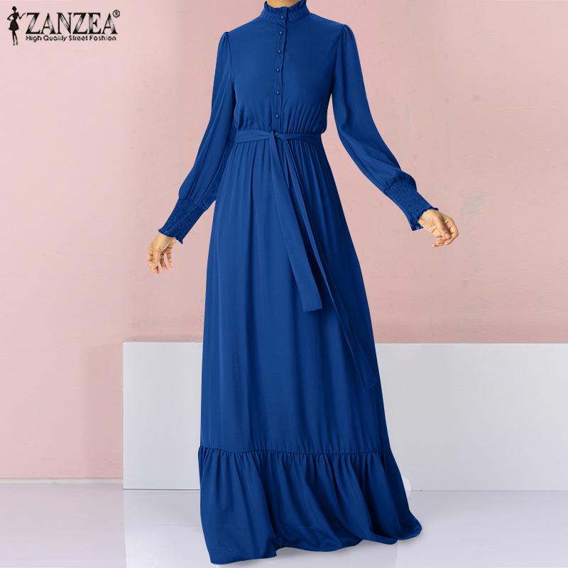 

ZANZEA Оборки Весна Осень Женщины Шнуровка Длинное Платье