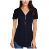 Women's Fashion Summer V-neck Tassel Zipper Color Short Sleeve Pullover T-shirt Top
