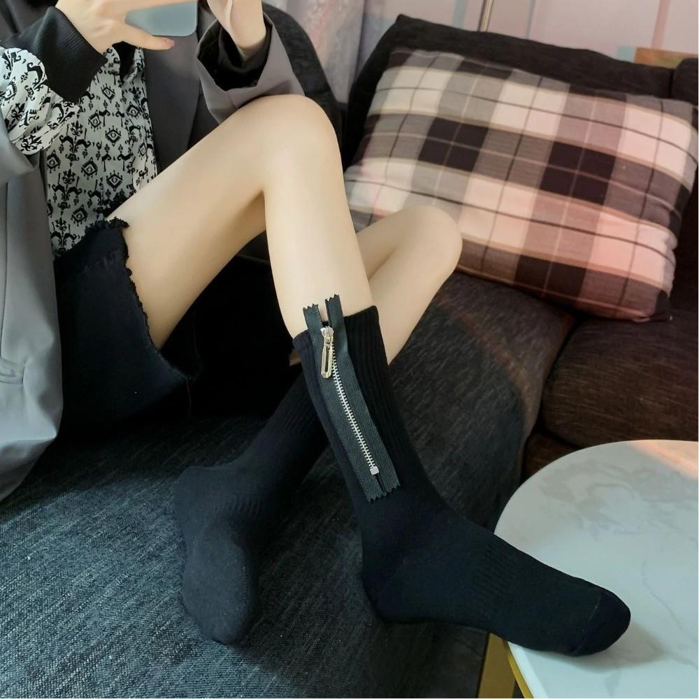 Mid Tube Metal Zipper Socks Sweat-absorbent Knitted Socks Personalized Mid-length Tube Socks Women