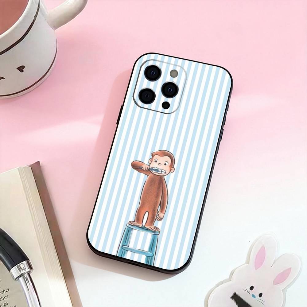 Mokey C-Curious G-Georges Phone Case For iPhone 17,16,15,14,13,12,11 Plus,Pro Max,Soft Silicone Black Cover