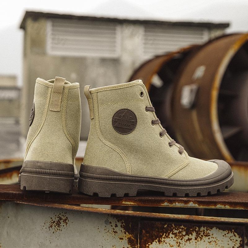 Men Canvas Shoes Fashion High Top Boots Outdoor Comfortable Jungle Mountaineering Wide Bottom Platform Boot Hiking Outdoor Shoes