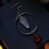 Mystic Goth Red Coffin Cross Water Drop Red Crystal Circular Dangle Earrings for Women Men Hallowmas Party Aesthetic Jewelry
