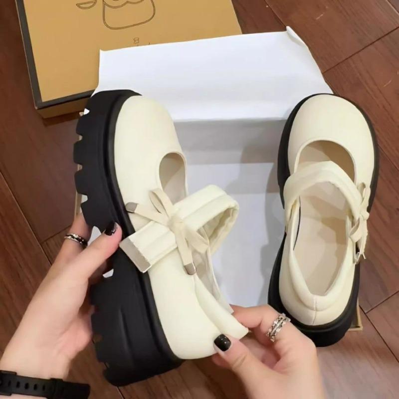 Dopamine round head thick heel platform small leather shoes women's new summer versatile retro Mary Jane shoes