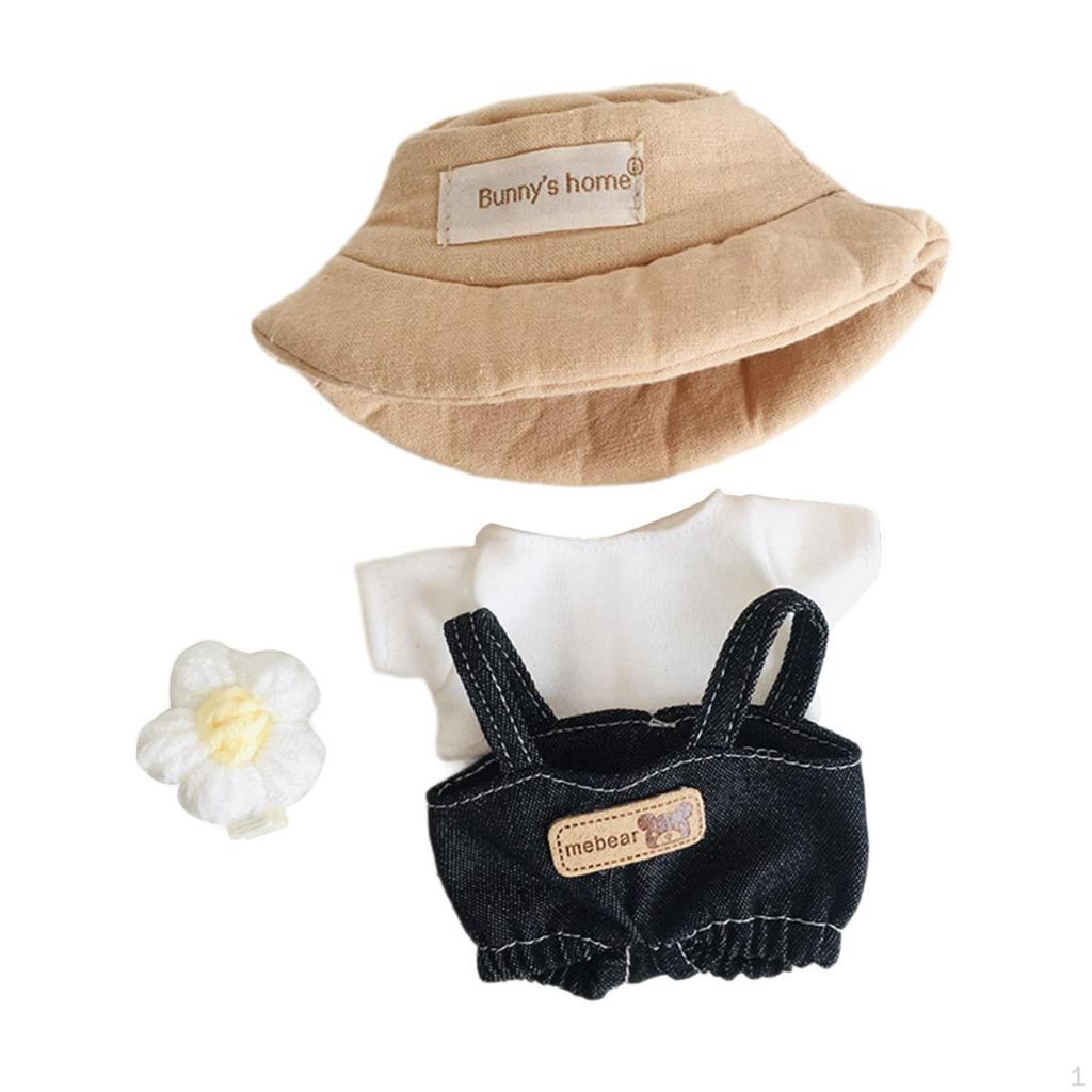 Plush Doll Clothes Dress Up T Shirt Pants with Hat and Flowers Suit White Tee