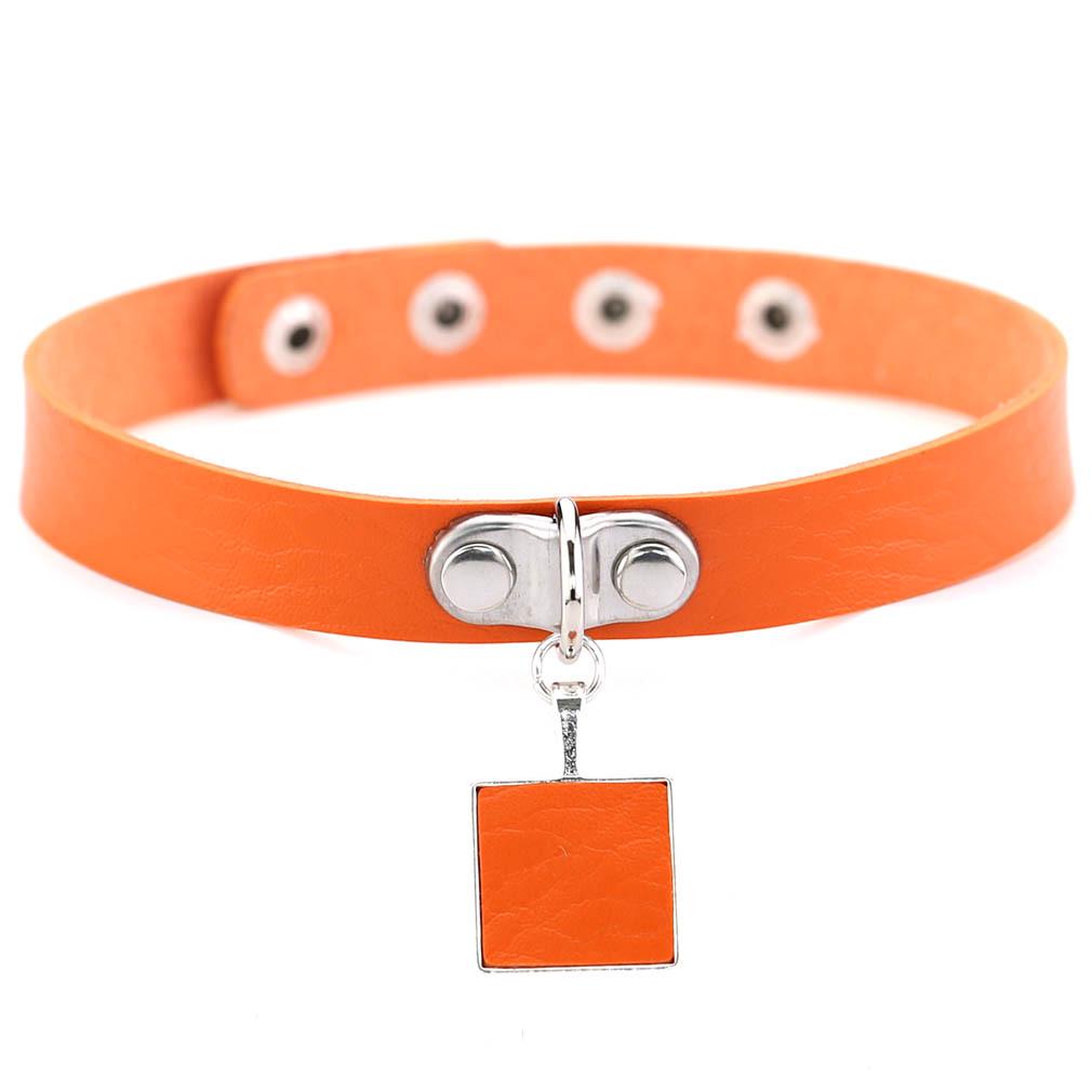 Harajuku Geometric Square Choker, Block Pendant PU Leather Short Clavicle Necklace