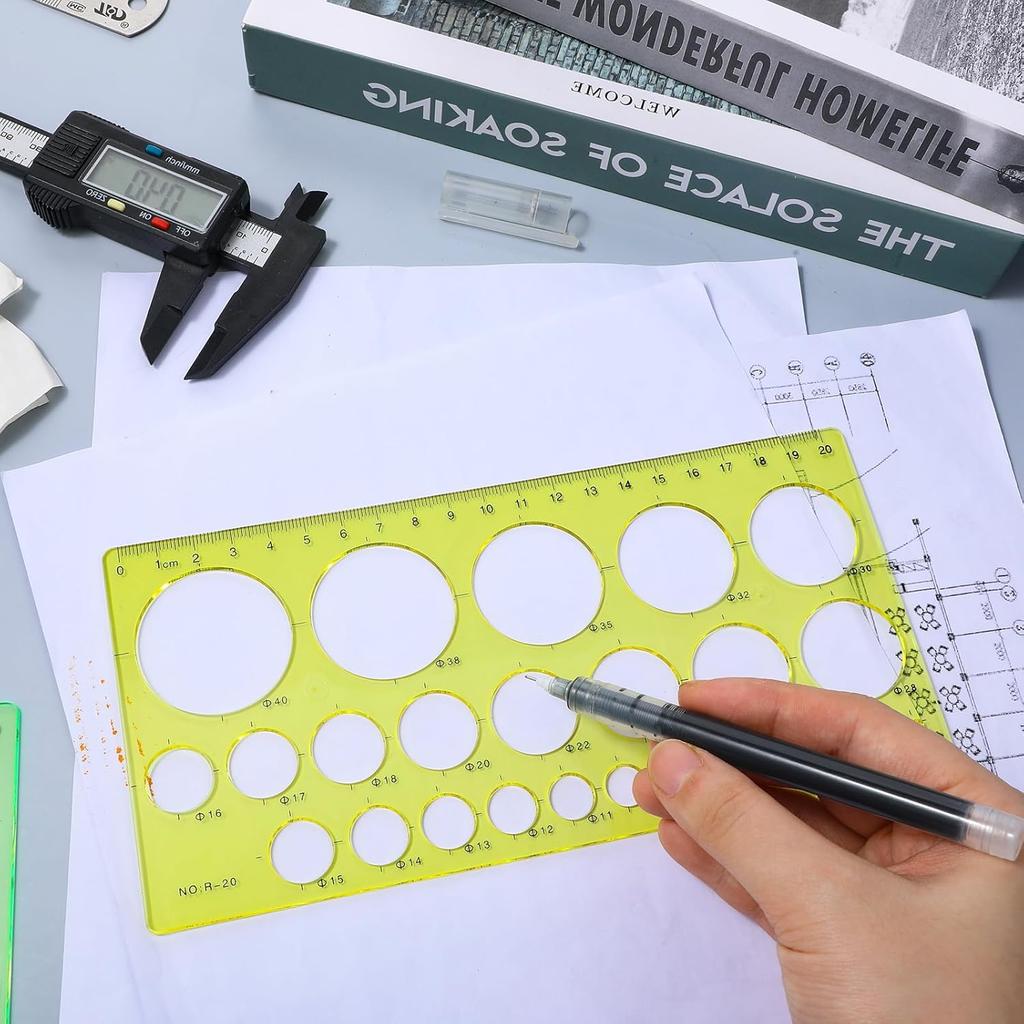 5 PCS Circle Template Plastic Circle Stencil Template Multi-Function Circles Oval Measuring Templates Measuring Geometry Ruler Formwork Drawings