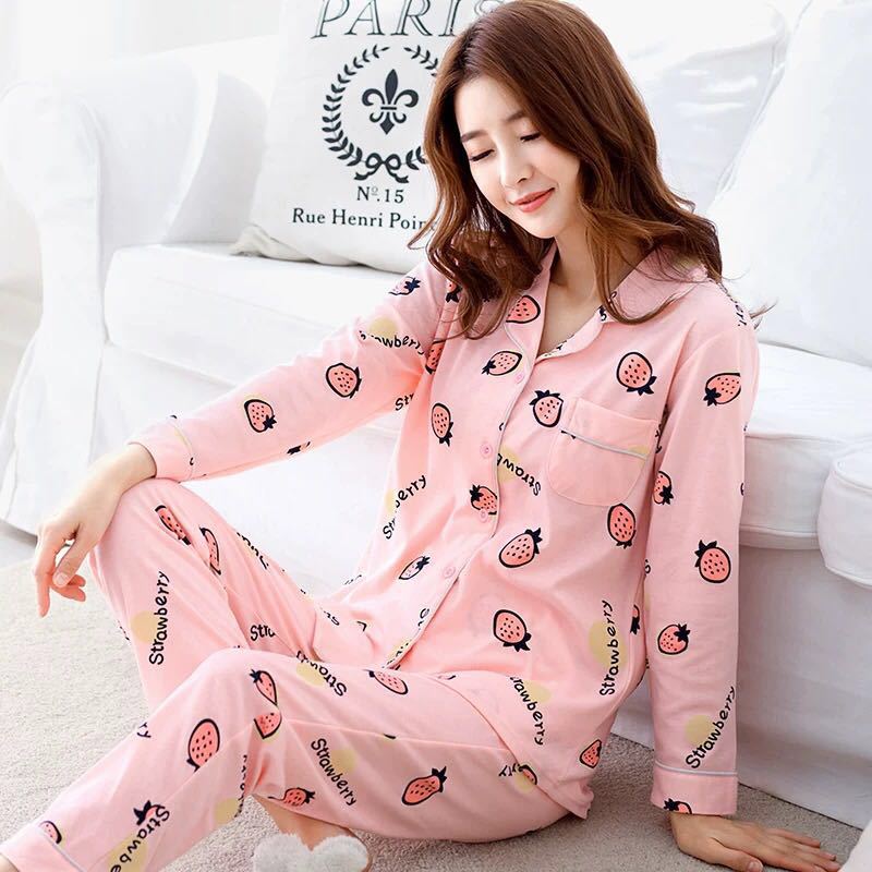 Pajamas women's spring and autumn 100% pure cotton long-sleeved women's winter Korean version can be worn outside cotton women's plus size loungewear