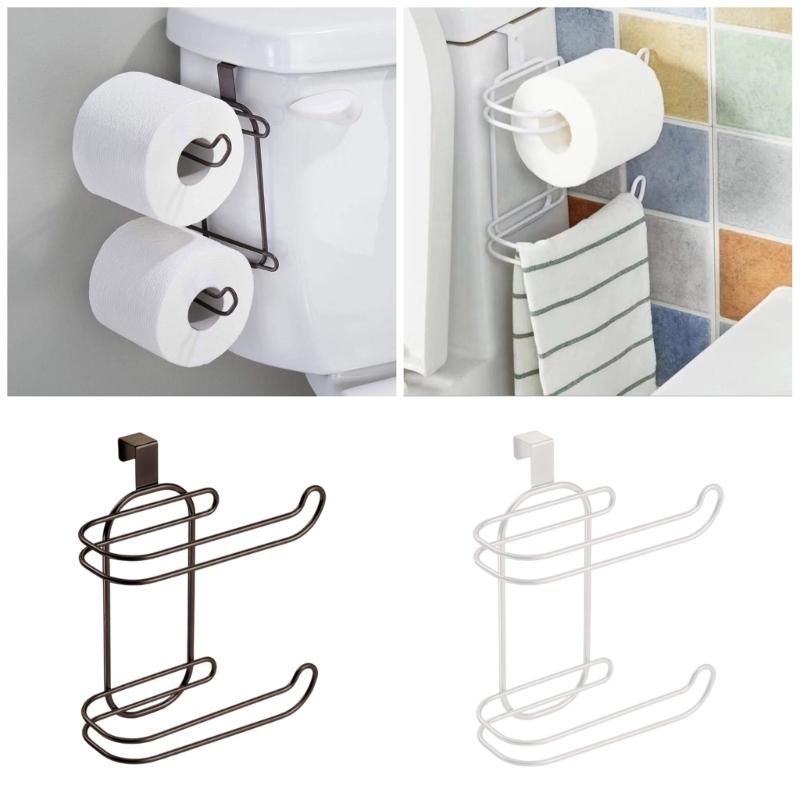 Easy to Install Double Layer Towel and Toilet Paper Rack Hanging Tissue Roll Dispenser Bathroom Organization Tool