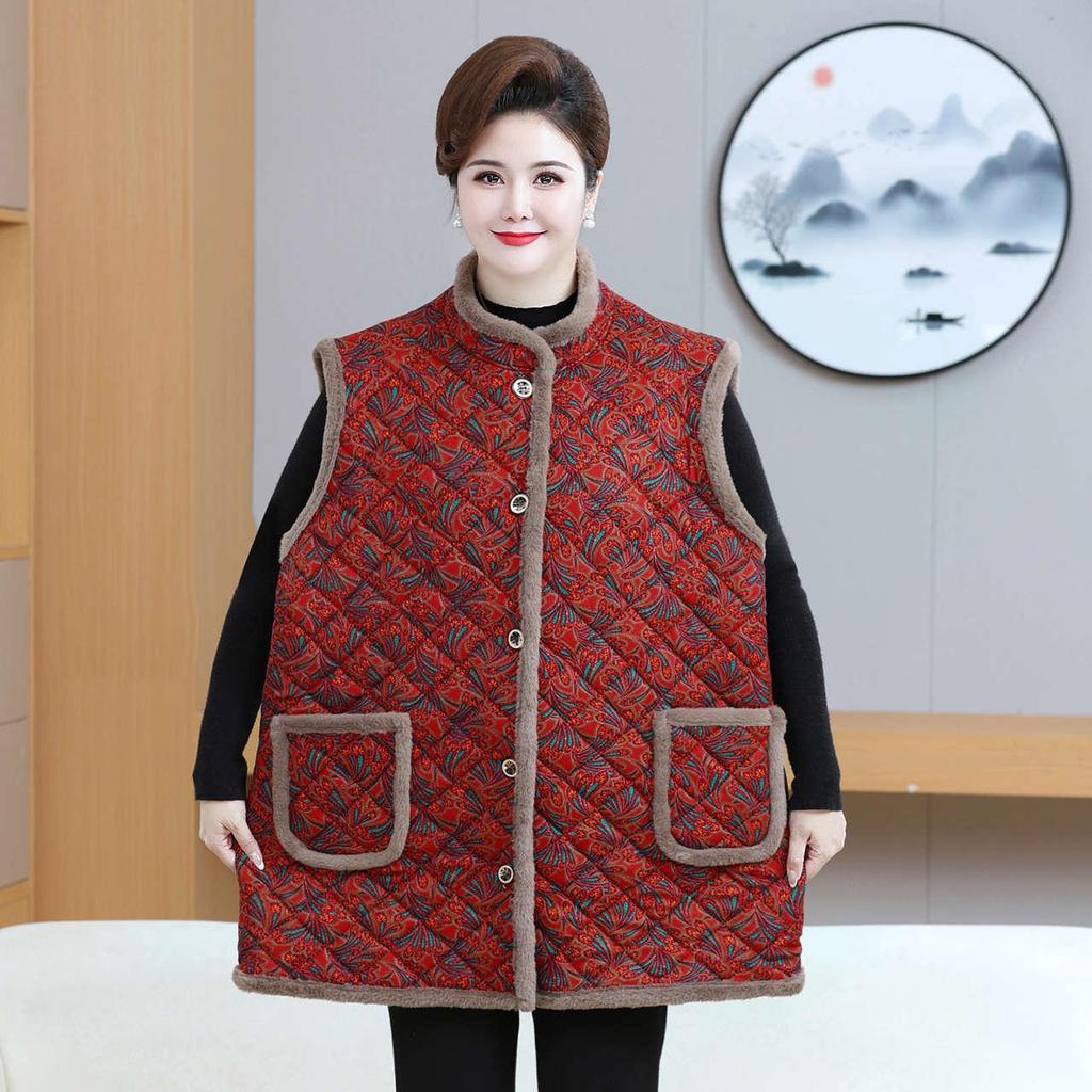 Women's Plus Size Chinese Style Cotton Vest – Winter Velvet Coat for Elderly