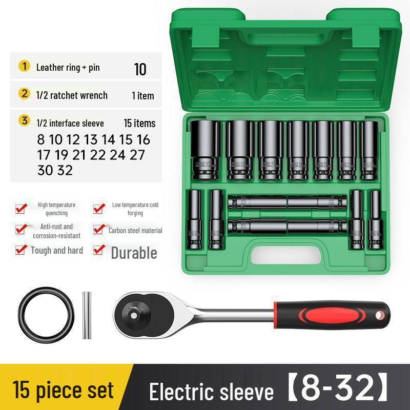 Extended Electric Air Impact Wrench Set with 8-32mm Hex Sockets