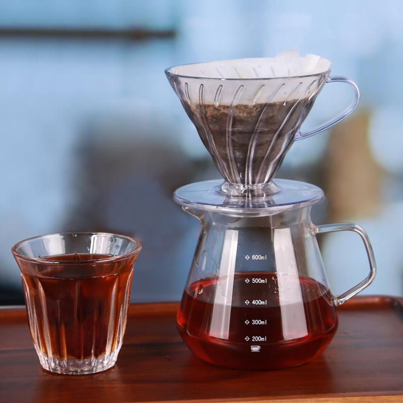 Pour Over Coffee Dripper Set 600ml Glass  Server V02 Funnel Drip Maker Brew Cup Coffee Set with  Filter Paper