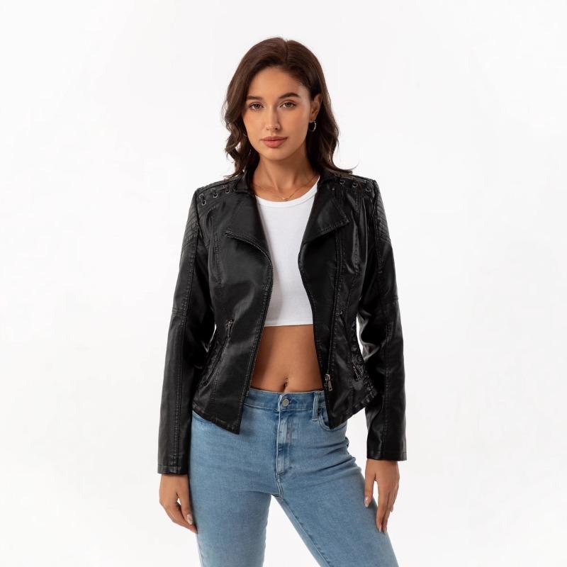 New Spring and Autumn Women's Leather Jacket Women's Jacket Slim Thin Small Jacket Women's Motorcycle Clothing Leather Jacket