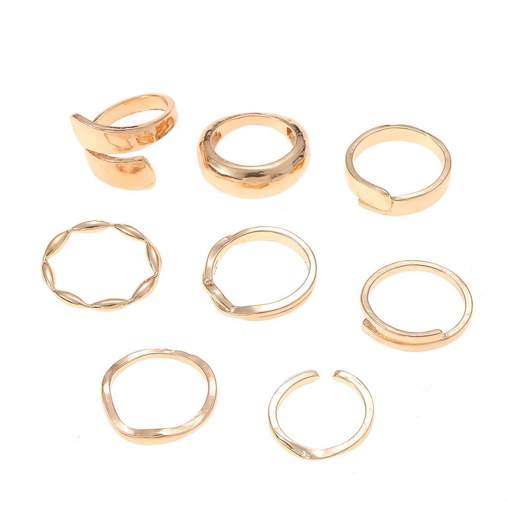 Geometric Metal Ring Set For Women With Electroplated Finish For Fashionable Summer Wear