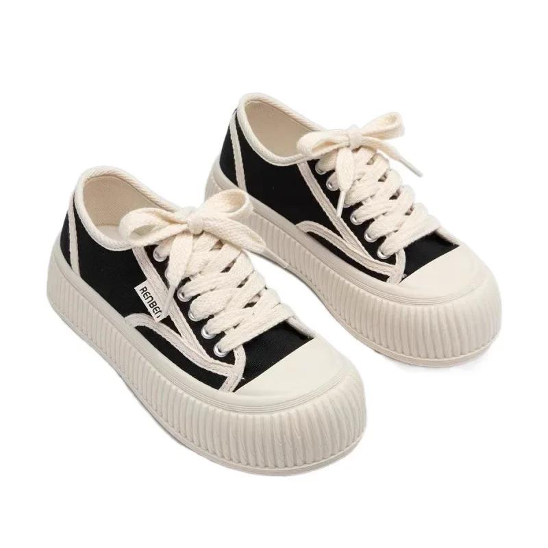 Summer Thin Red Canvas Shoes Women's Thick Bottom Style Casual Board Shoes Sports Sneakers Vulcanize Shoe Upper Material