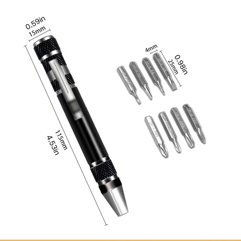 Portable 8 In 1 Aluminum Alloy Screwdriver Pen - Changeable Magnetic Bits For Easy Repairs & Disassembly Repair Tools
