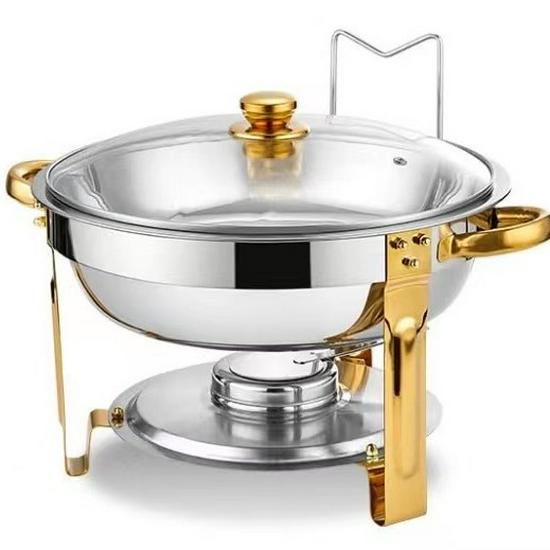 Gold Round Stainless Steel Folding Chafing Dish Set with Folding Frame
