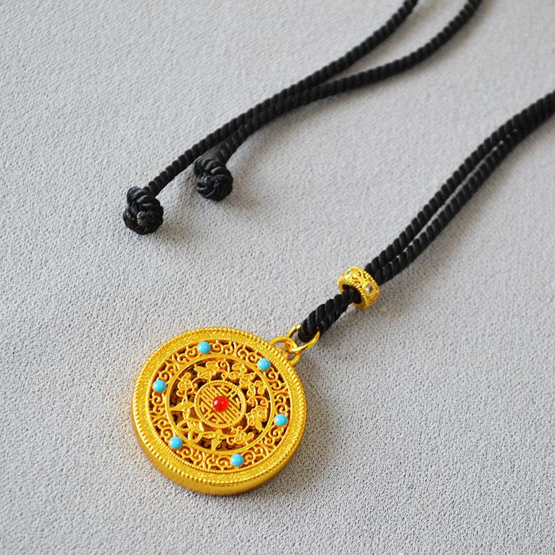 Autumn-Winter Brass Gold Plated Five Blessings Pendant Necklace