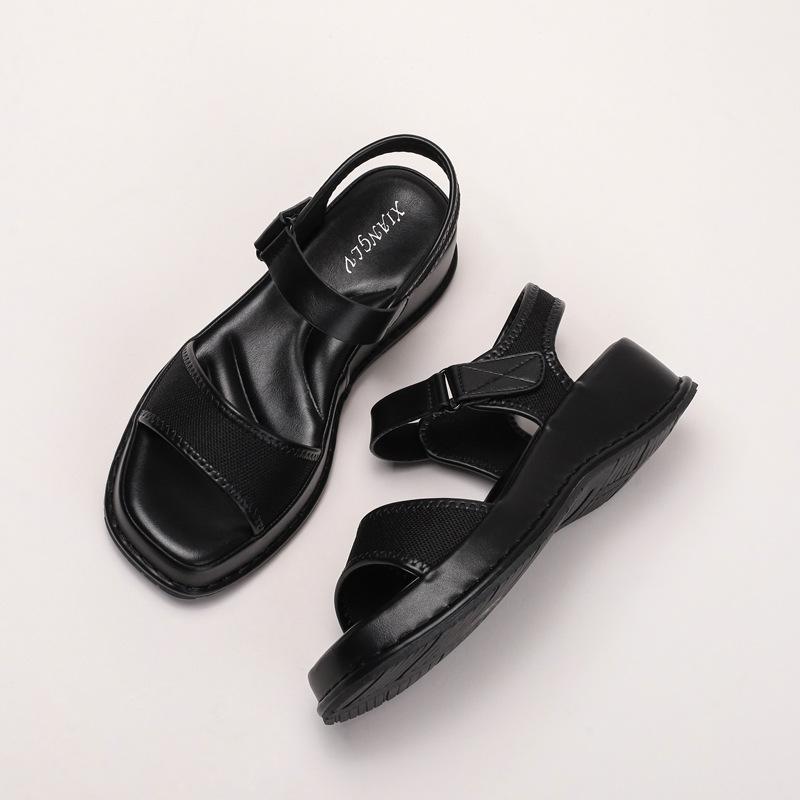One word with Velcro open-toe fashion casual Roman shoes summer new versatile wedge heel platform sandals women