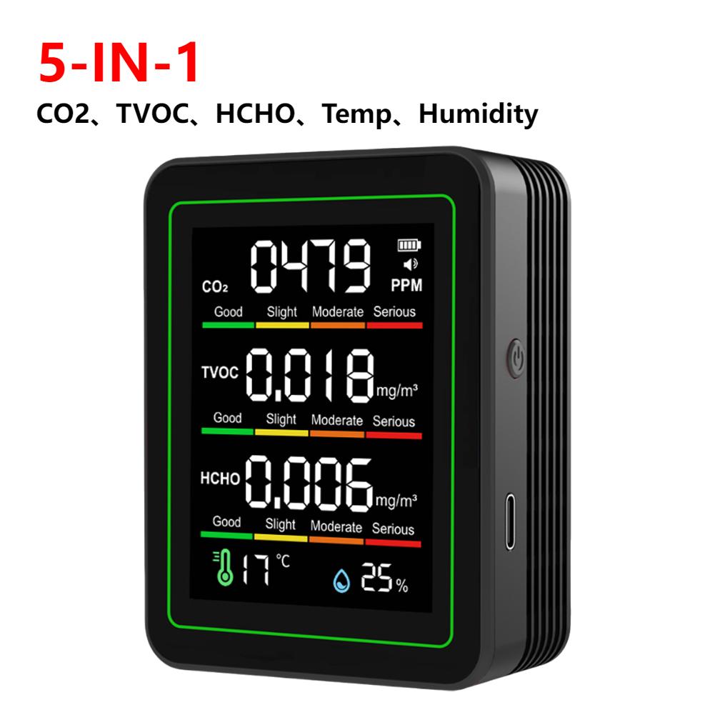 6-in-1 Air Quality Meter Real-Time CO2 Tester HCHO Detector for Home Cars Plants
